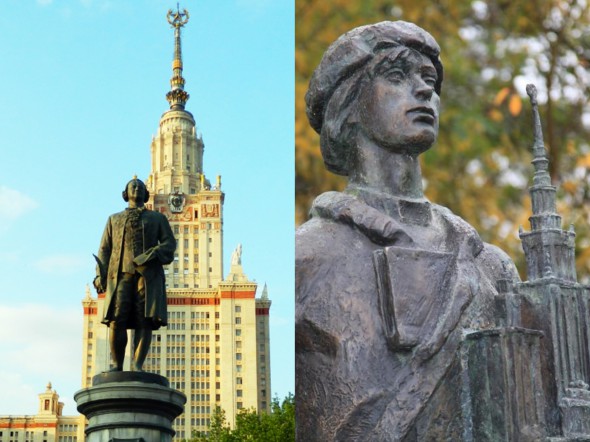 Памятники Ломоносову в Москве (слева) и в Марбурге (справа)