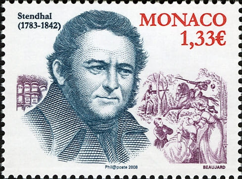 почтовая марка с изображением Стендаля (Мари-Анри Бейля)